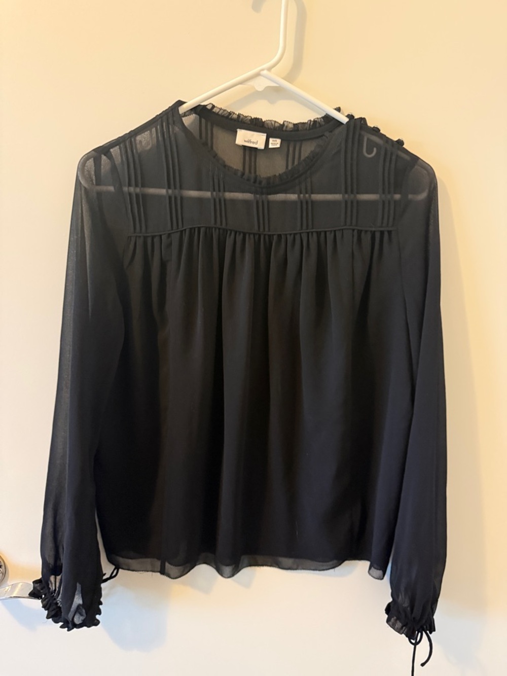 Wilfred Black Sheer-Yoke Long Sleeve Blouse with Ruffle Cuffs